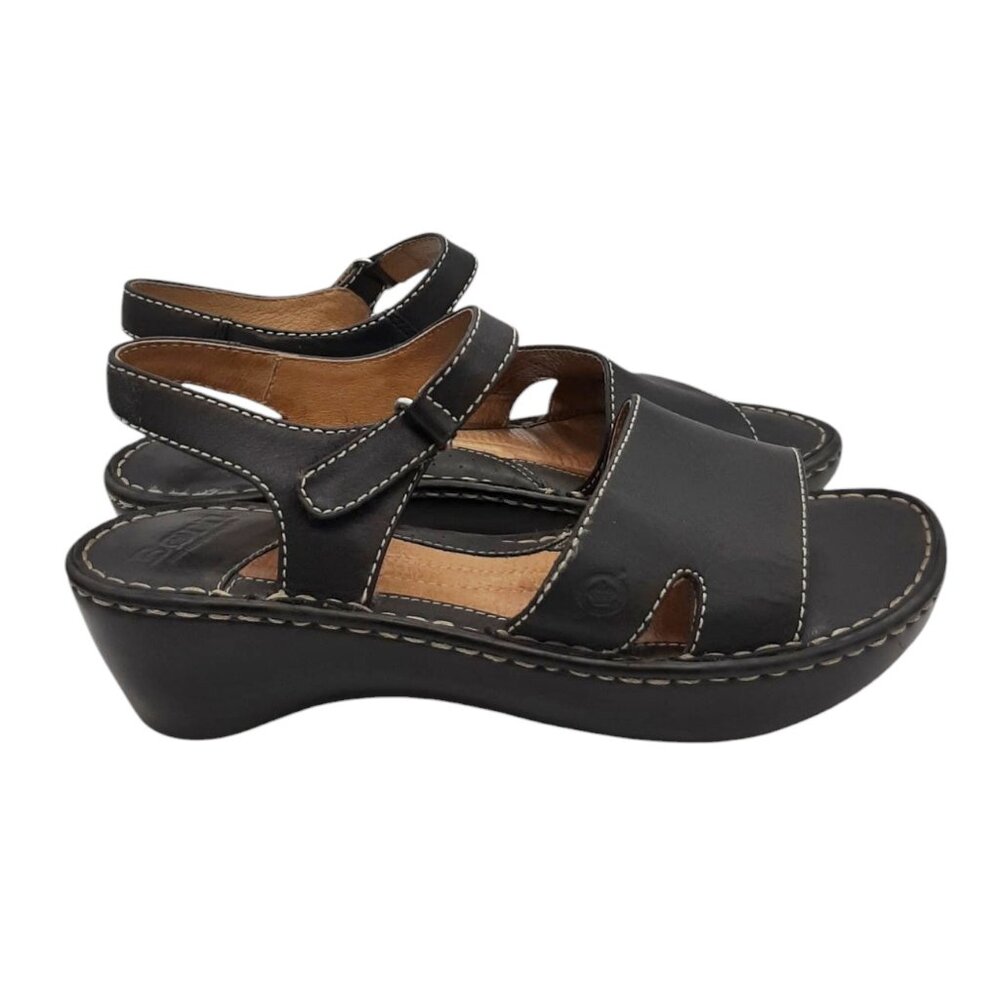 Born Black Leather Wedge Platform Heel Sandals SZ 8
